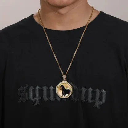 Hip Hop Iced Out Cubic Zircon Octagonal Pendant Personalized Custom Photo Necklace 