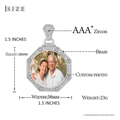 Hip Hop Iced Out Cubic Zircon Octagonal Pendant Personalized Custom Photo Necklace 