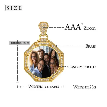 Hip Hop Iced Out Cubic Zircon Octagonal Pendant Personalized Custom Photo Necklace 