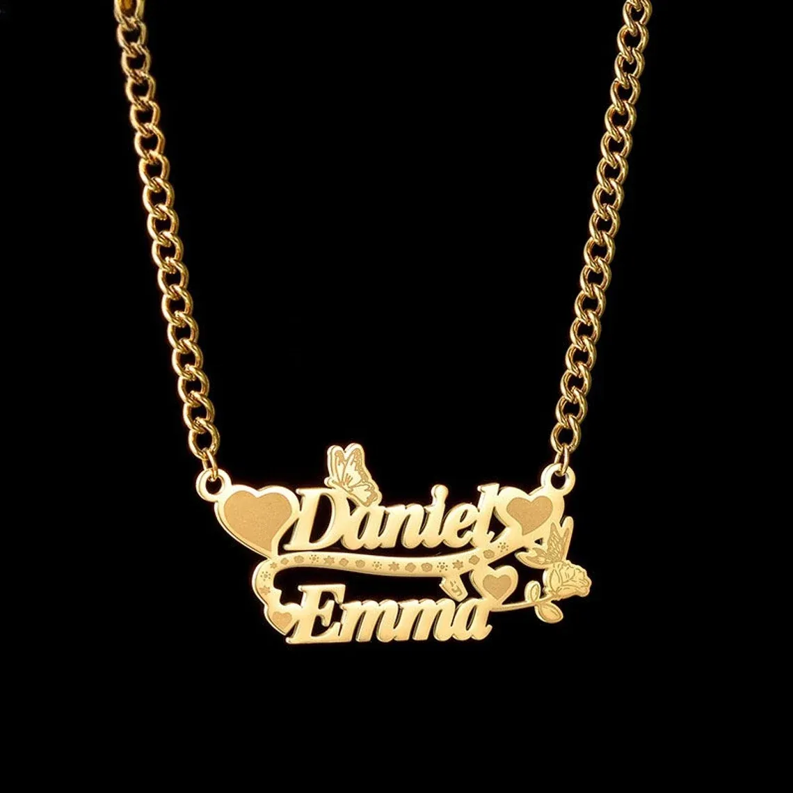 Heart Butterfly Nameplated Pendant Personalized Name Necklace Couple Necklace