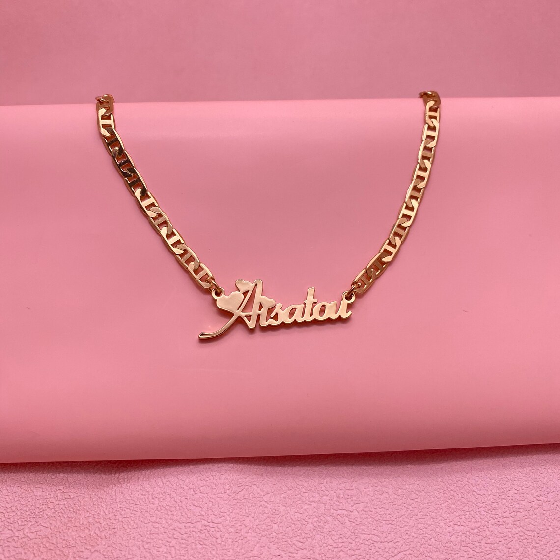 Marine Chain Heart Gold Plated Necklace Personalized Name Necklace