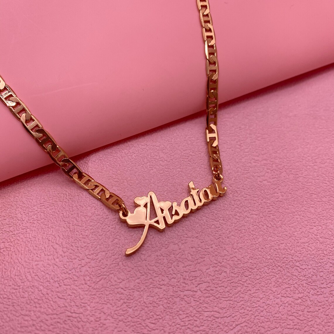 Marine Chain Heart Gold Plated Necklace Personalized Name Necklace