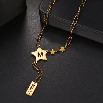 Star Cutout Letter Pendant Necklace with Tassel Collarbone Chain Personalized Name Necklace