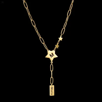Star Cutout Letter Pendant Necklace with Tassel Collarbone Chain Personalized Name Necklace