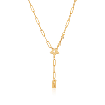 Star Cutout Letter Pendant Necklace with Tassel Collarbone Chain Personalized Name Necklace