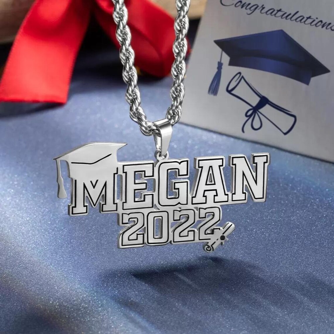 Personalized Bachelor Cap Name Necklace Graduation Necklace Gift