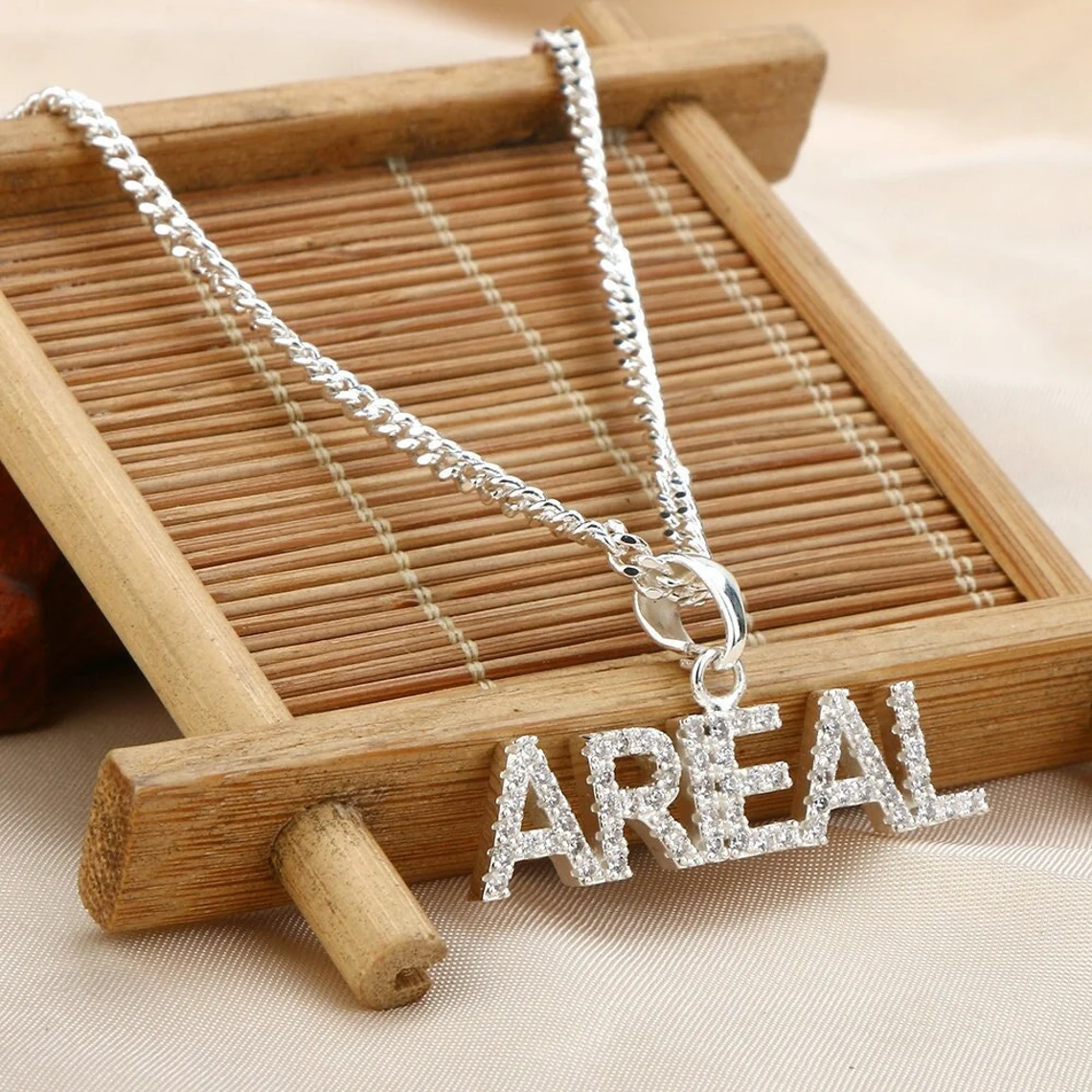 Zircon Nameplated Gold Plated Necklace Personalized Name Necklace