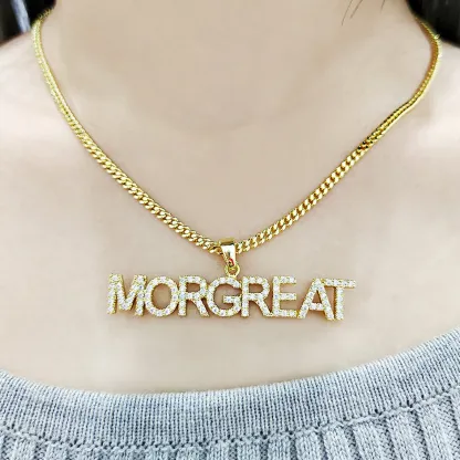 Zircon Nameplated Gold Plated Necklace Personalized Name Necklace