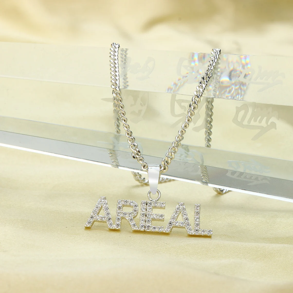 Zircon Nameplated Gold Plated Necklace Personalized Name Necklace