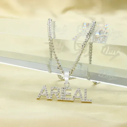 Zircon Nameplated Gold Plated Necklace Personalized Name Necklace