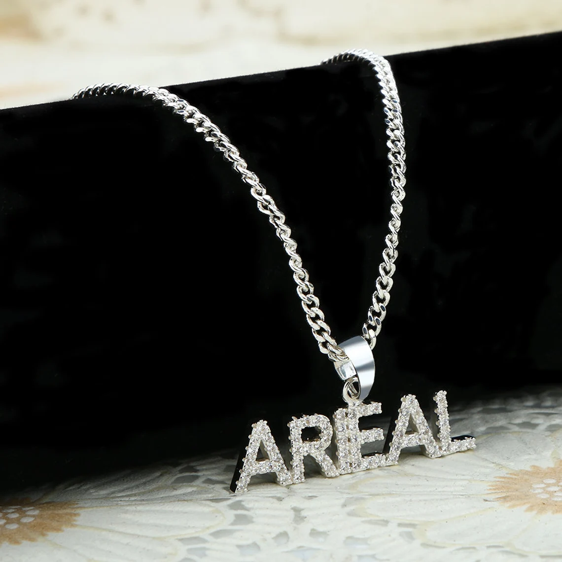 Zircon Nameplated Gold Plated Necklace Personalized Name Necklace