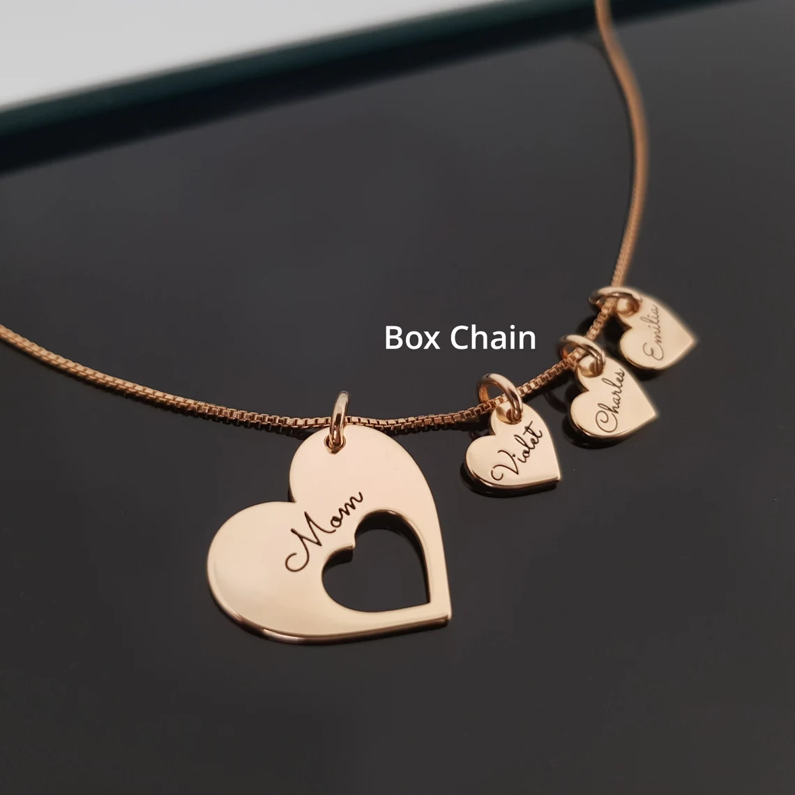 Engraved Hearts Necklace With Kids Names Personalized Name Necklace For Mom