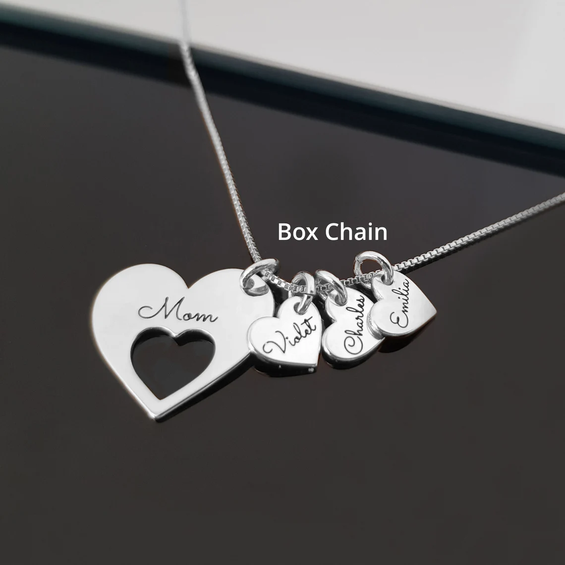 Engraved Hearts Necklace With Kids Names Personalized Name Necklace For Mom