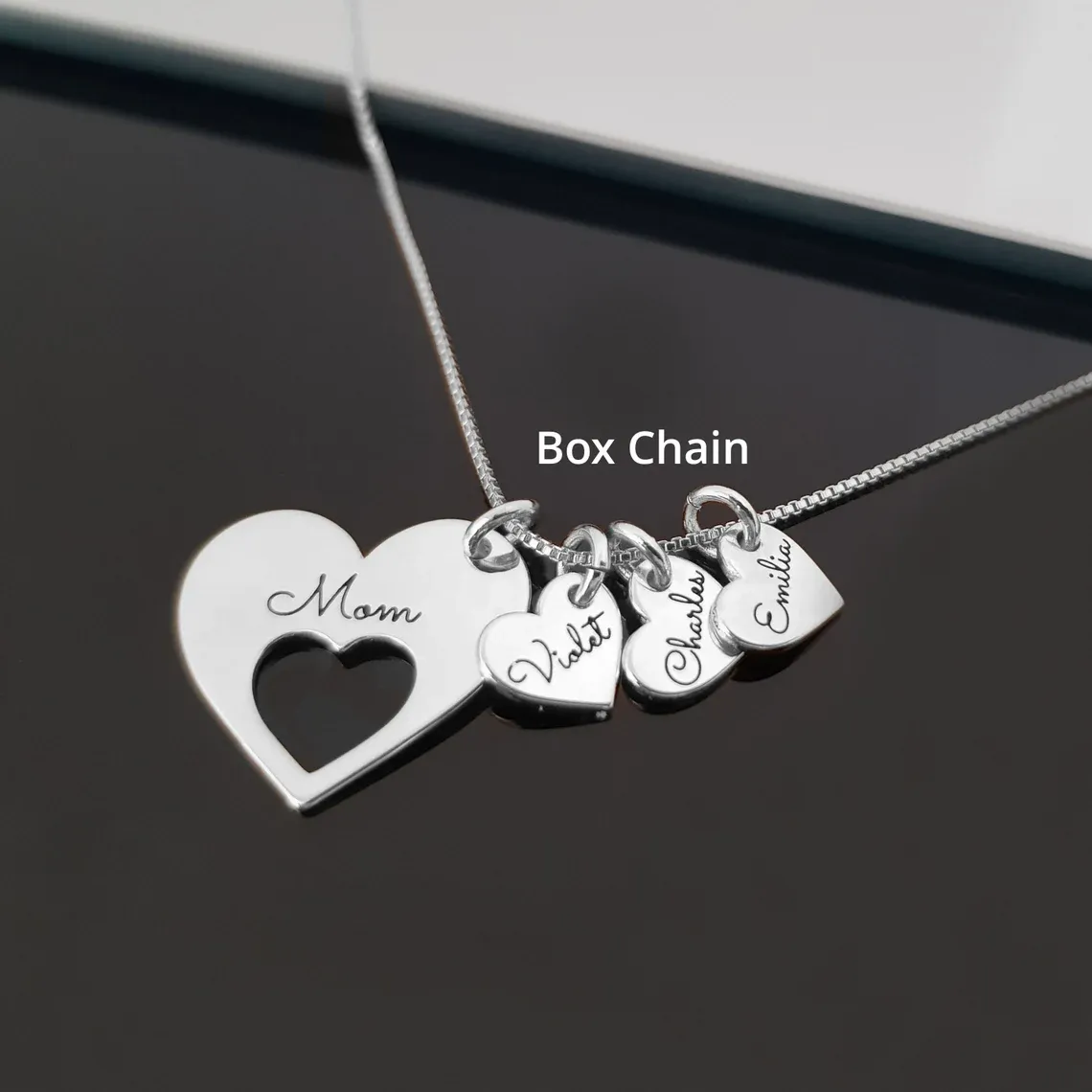 Engraved Hearts Necklace With Kids Names Personalized Name Necklace For Mom
