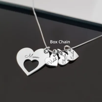 Engraved Hearts Necklace With Kids Names Personalized Name Necklace For Mom