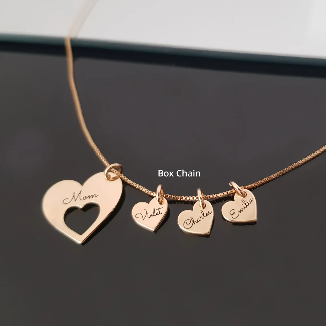 Engraved Hearts Necklace With Kids Names Personalized Name Necklace For Mom