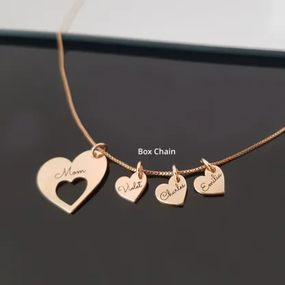 Engraved Hearts Necklace With Kids Names Personalized Name Necklace For Mom