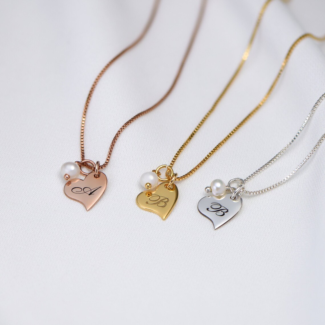 Personalized Heart Initial Pearl Necklace Custom Gold Plated Initial Necklace