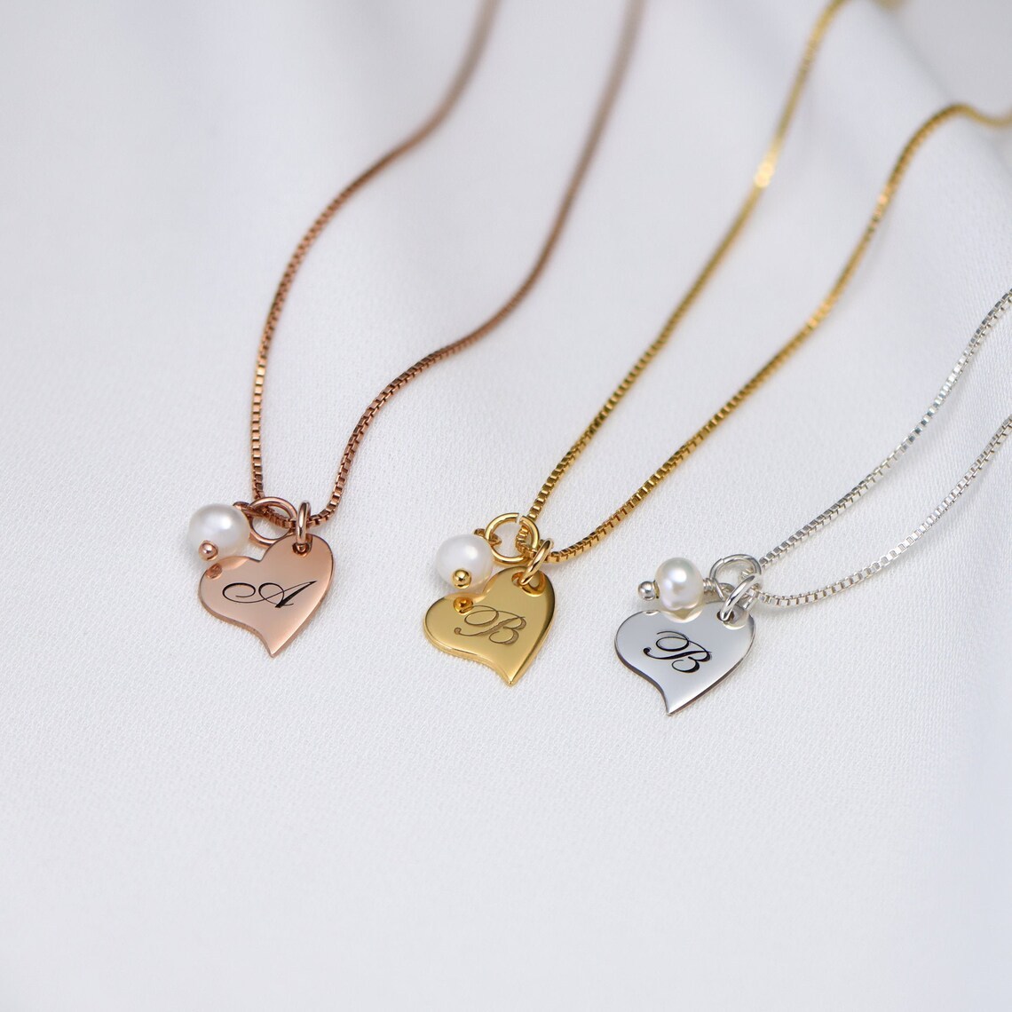 Personalized Heart Initial Pearl Necklace Custom Gold Plated Initial N