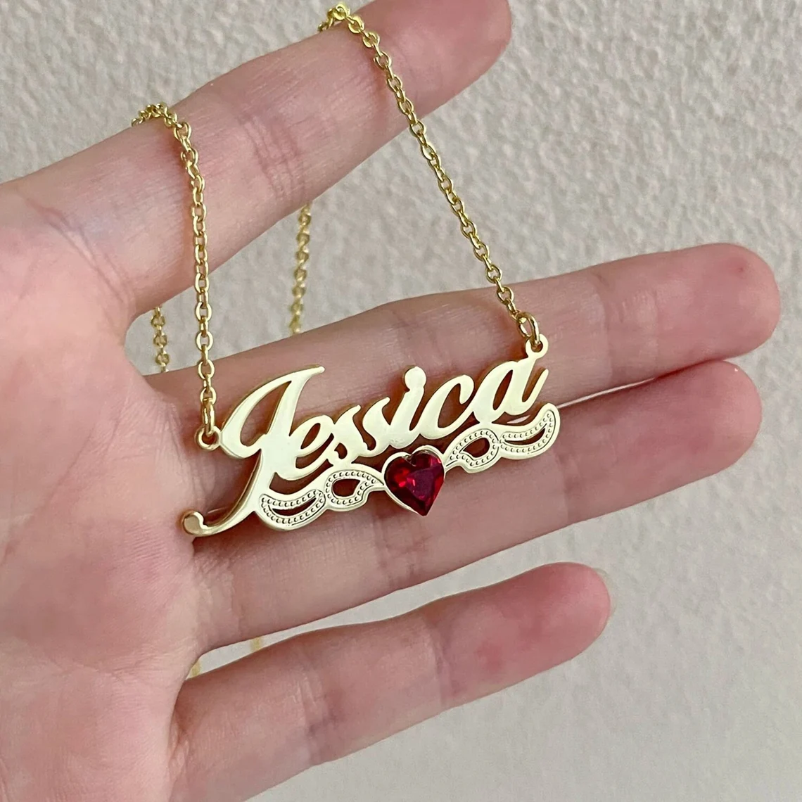 Personalized Gold Plated Birthstone Custom Name Necklace