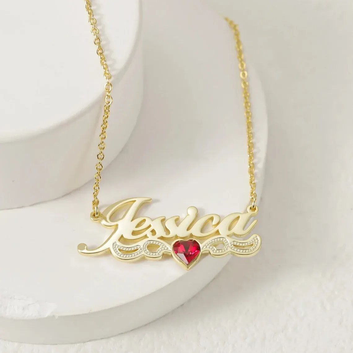 Personalized Gold Plated Birthstone Custom Name Necklace