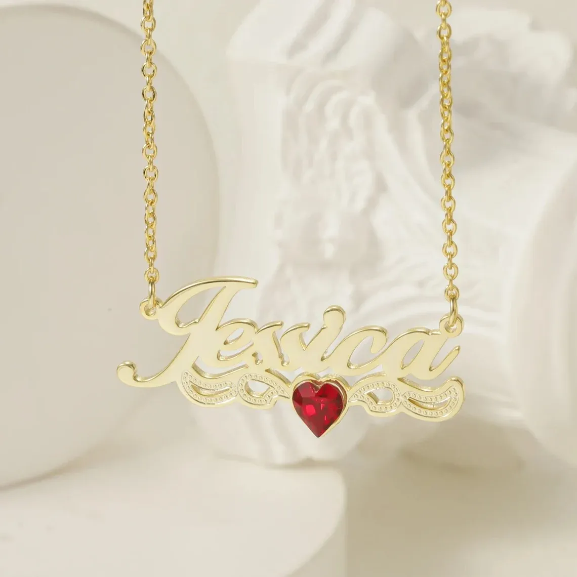 Personalized Gold Plated Birthstone Custom Name Necklace