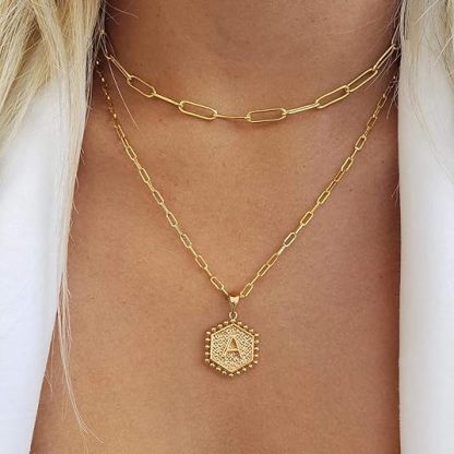 Personalized Gold Plated Dainty Layering Paperclip Chain Necklace Custom Initial Necklace
