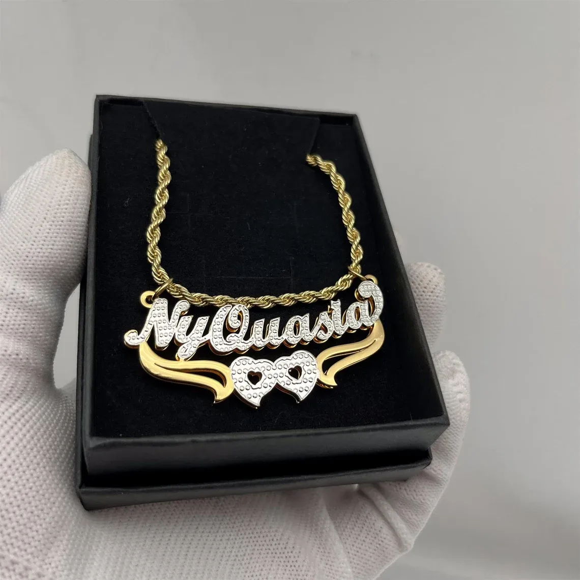 Gold Plated Heart Necklace Personalized Cutom Name Necklace