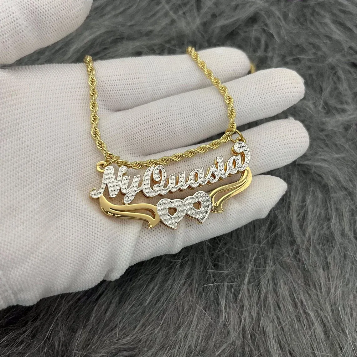 Gold Plated Heart Necklace Personalized Cutom Name Necklace