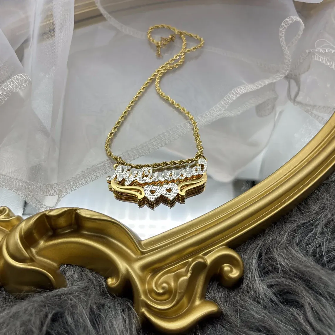 Gold Plated Heart Necklace Personalized Cutom Name Necklace