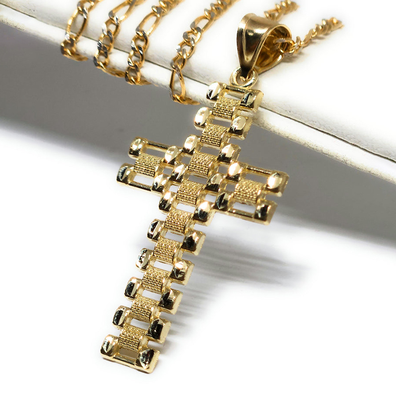 Rolex Style Cross Pendant Neckalce Gold Plated Classic Necklace