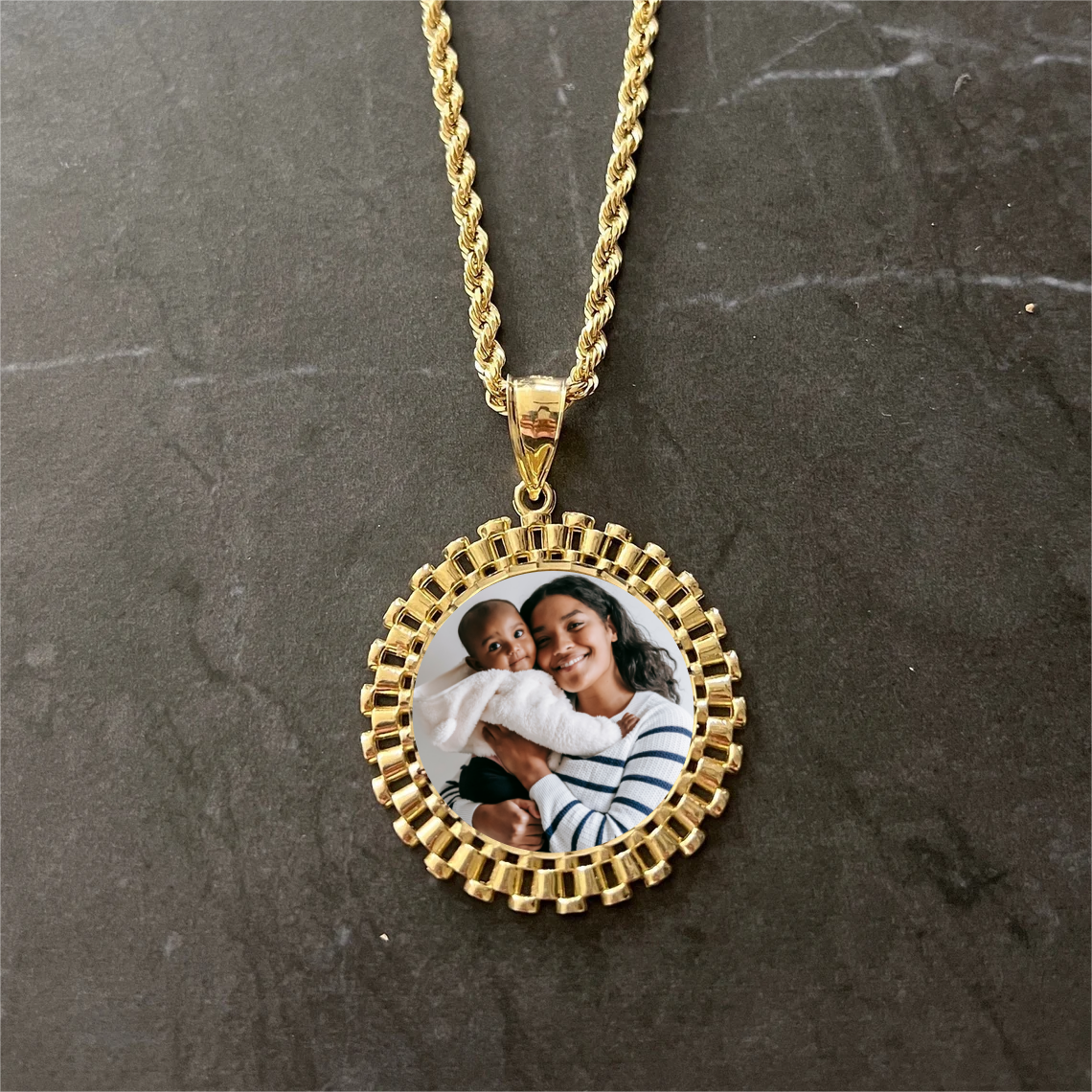 Rolex Style Round Circle Charm Pendant Custom Photo Necklace Memorial Neckalce