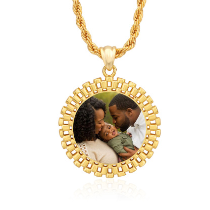 RX Style Watch Band Round Circle Charm Pendant Custom Photo Necklace Memorial Neckalce