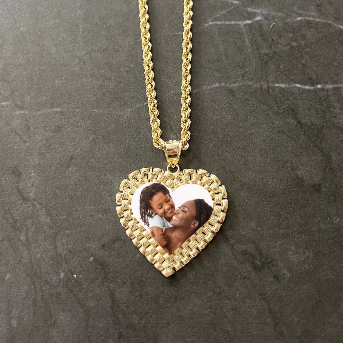 Personalized Picture Rolex Style Heart Charm Photo Necklace