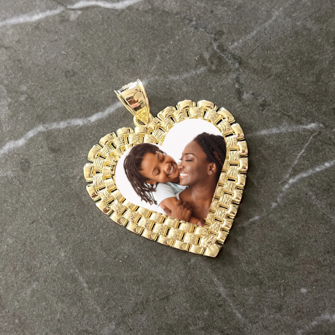 Rolex Style Heart Charm Pendant Custom Photo Necklace Memorial Neckalce
