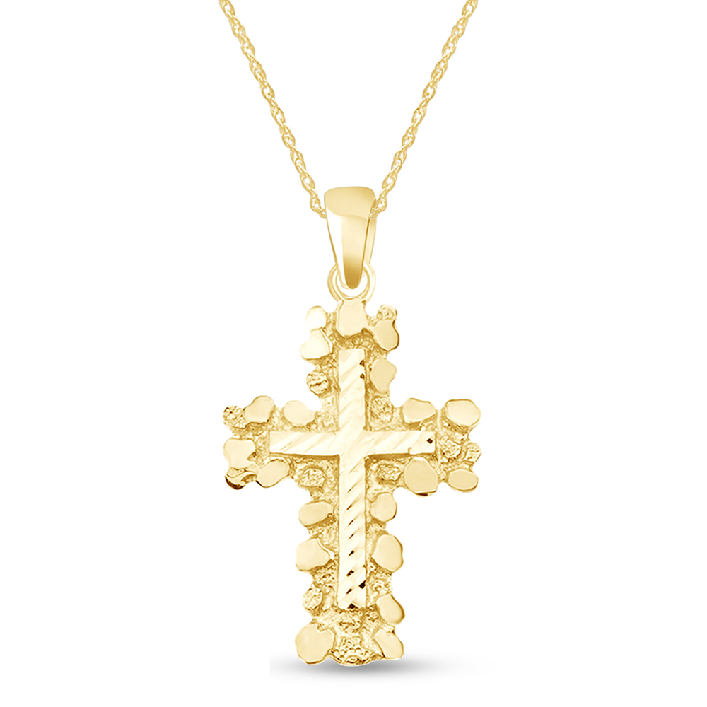 Nugget Cross Pendant Necklace Gold Plated Cross Necklcace