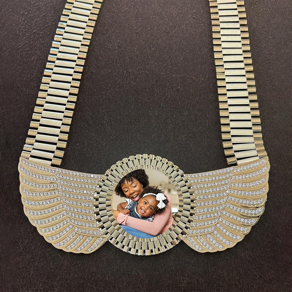 Rolex Style Chain Wings Pendant with Picture Inside Necklace