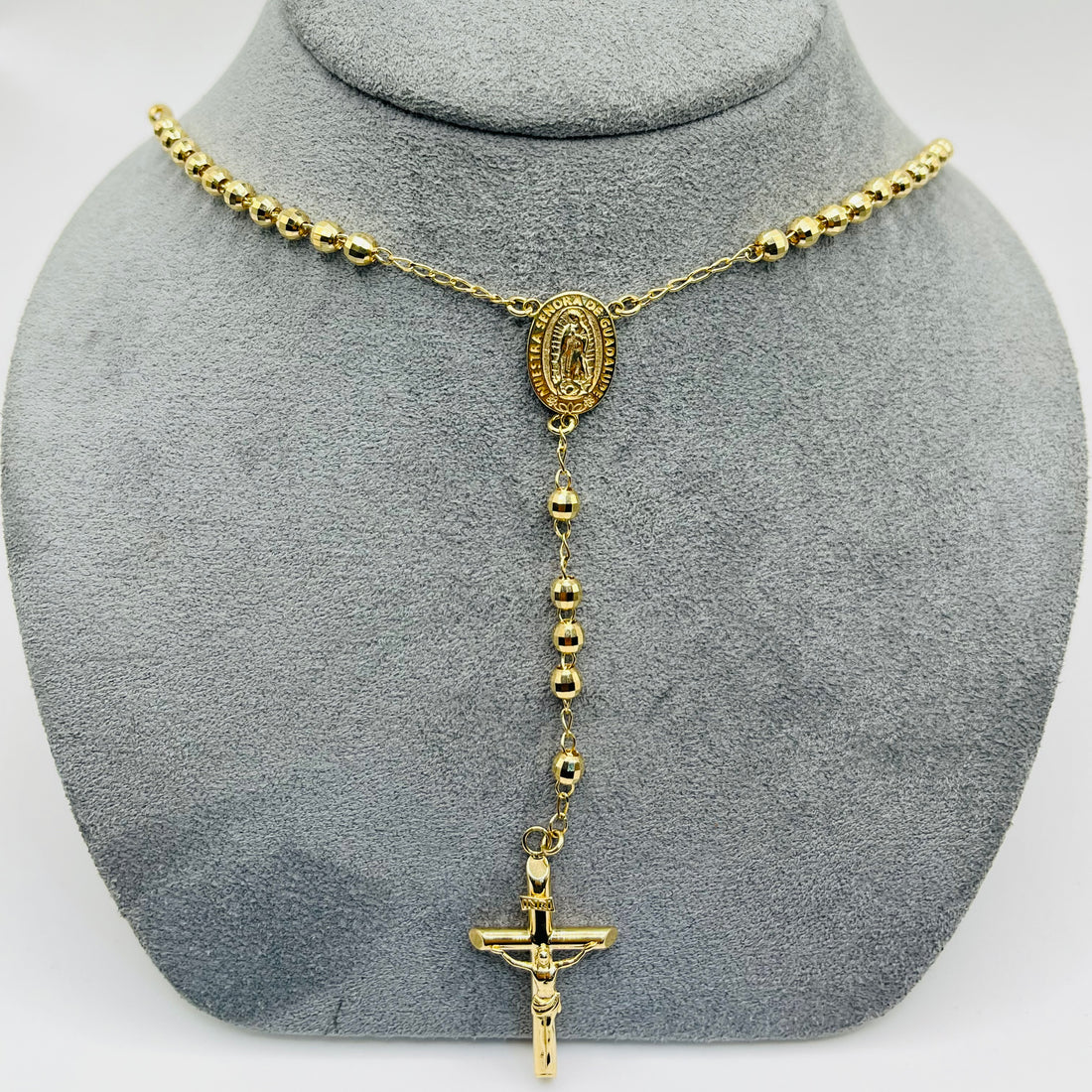 Cross Pendant Necklace Gold Rosary Beaded Chain Cross Necklcace