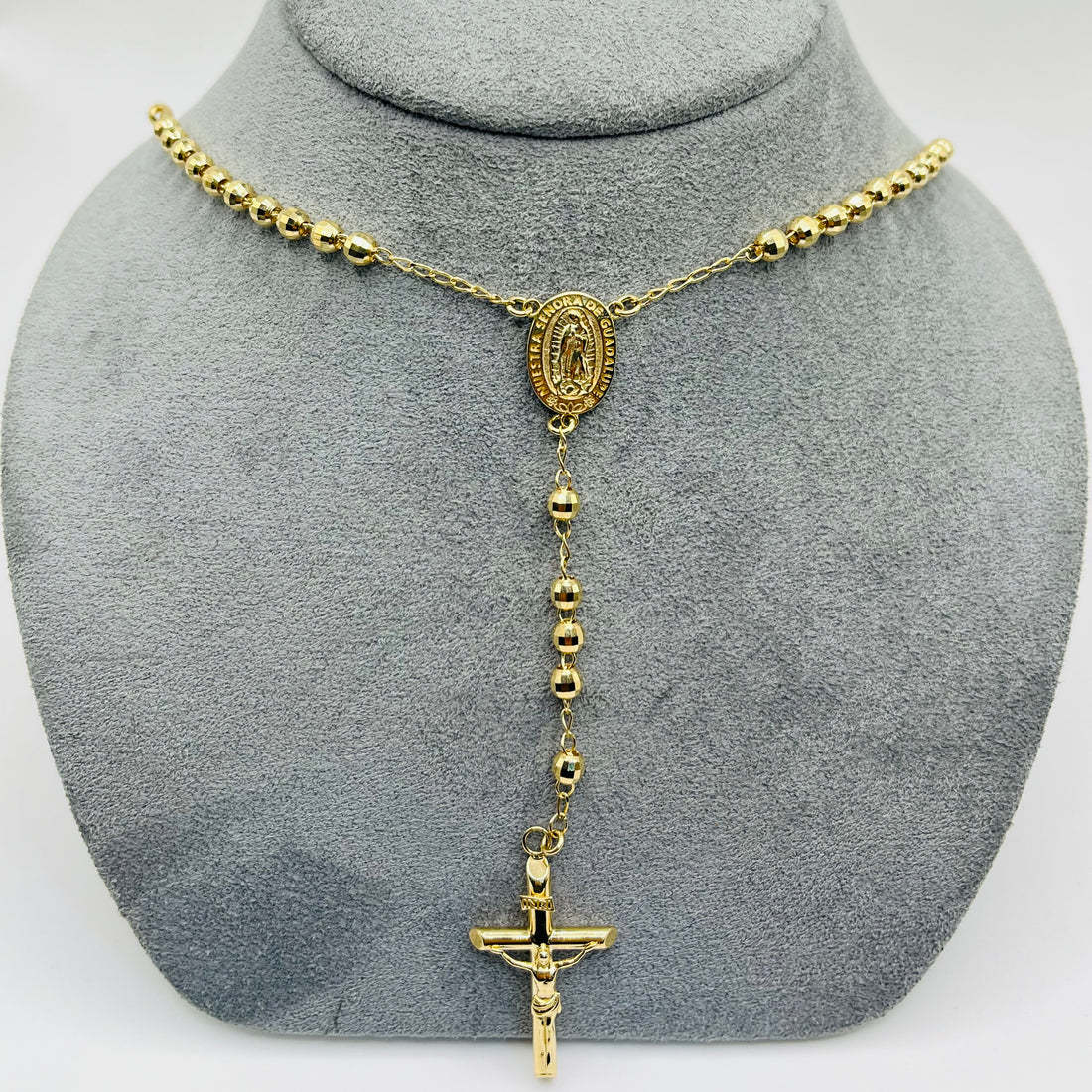 Cross Pendant Necklace Gold Rosary Beaded Chain Cross Necklcace