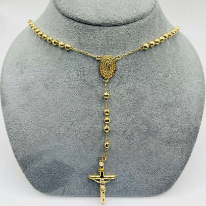 Cross Pendant Necklace Gold Rosary Beaded Chain Cross Necklcace