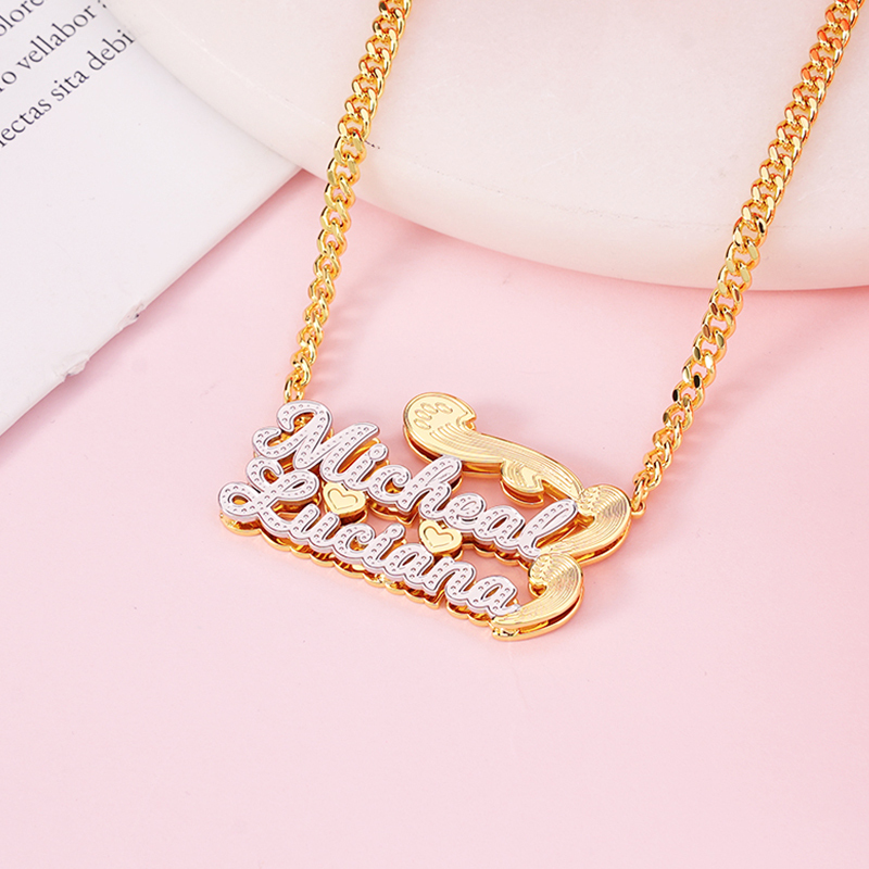 Gold Plated Double Layer Necklace Personalized 3D Name Necklace