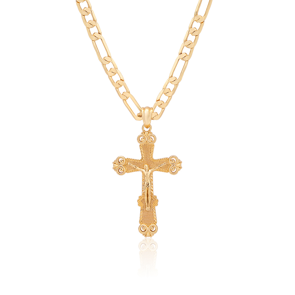 Personalized Double Plated Crown Name Necklace And Cross Necklace 2pc Set