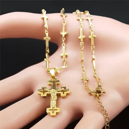 Christian Cross Jesus Necklace Gold Plated Cross Necklace