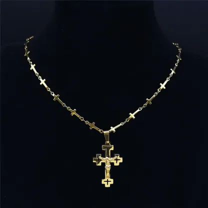 Christian Cross Jesus Necklace Gold Plated Cross Necklace