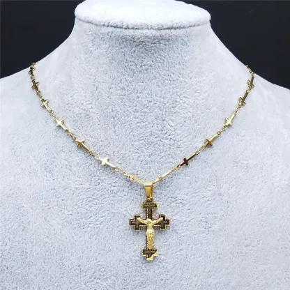 Christian Cross Jesus Necklace Gold Plated Cross Necklace