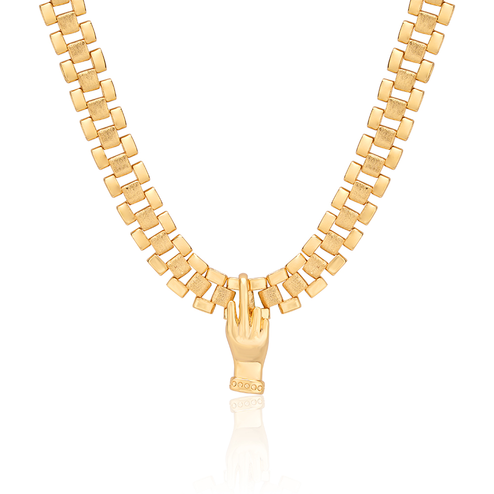 Middle Finger Pendant Presidential Chain Gold Plated Necklace