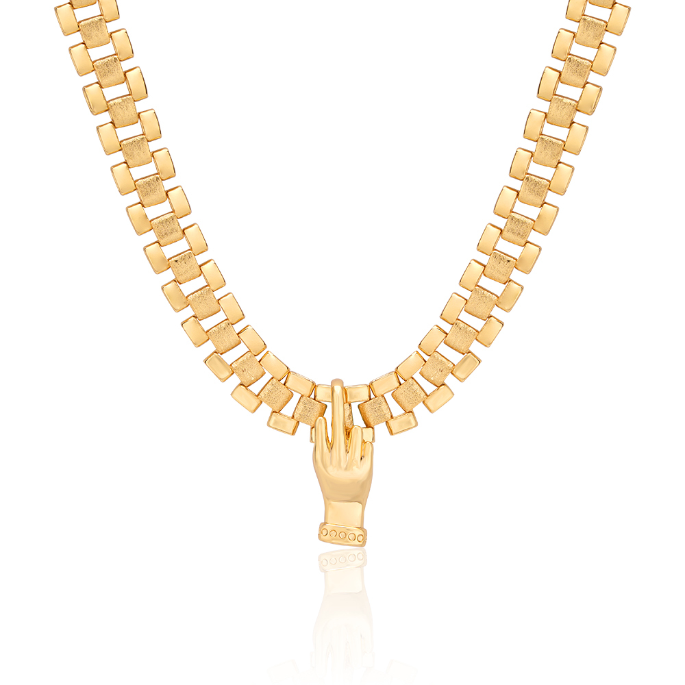 Middle Finger Pendant Presidential Chain Gold Plated Necklace