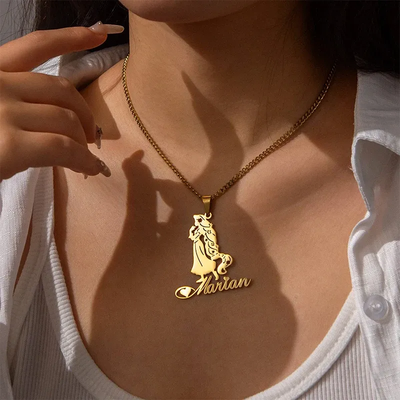 Cuban Chain Gold Plated Girls Heart Nameplated Pendant Personalized Name Necklace For Girls