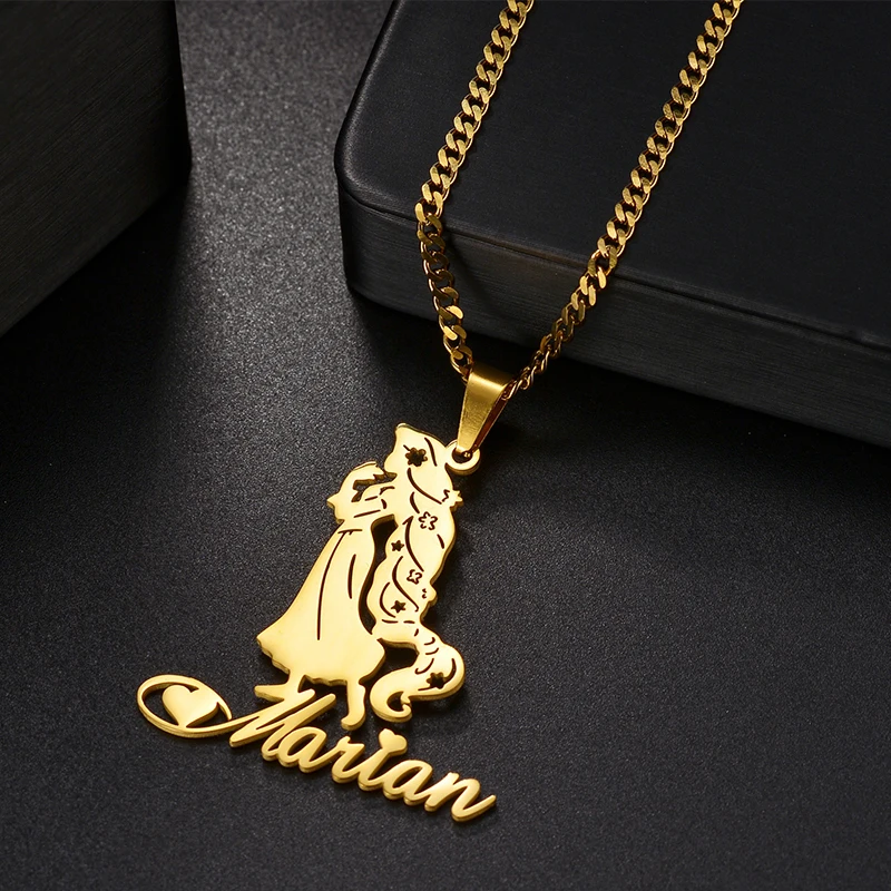 Cuban Chain Gold Plated Girls Heart Nameplated Pendant Personalized Name Necklace For Girls