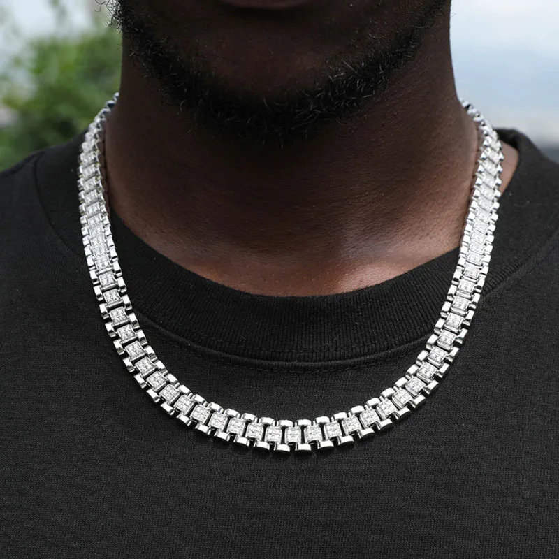 10mm Rolex Chain Iced Out Watch Band Gold Plated Necklace